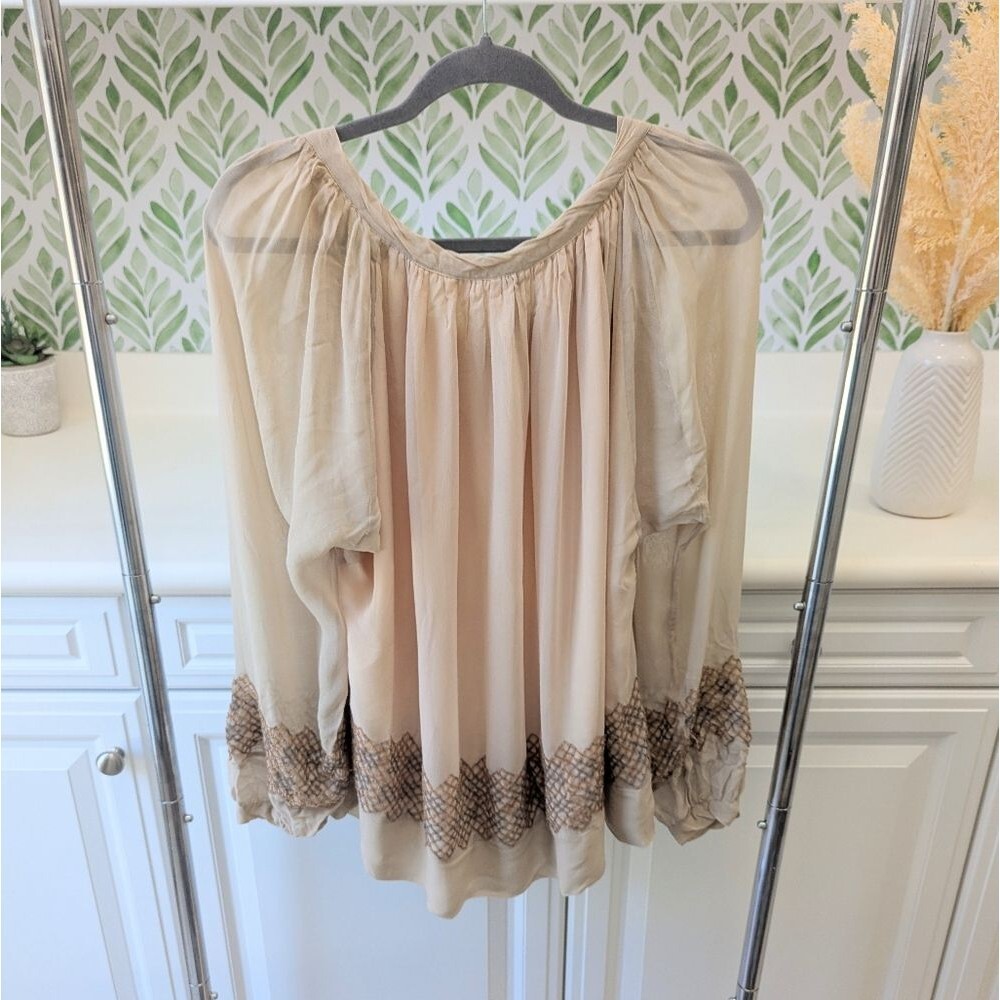 Light Beige Crochet-Hem Peasant Blouse - Picture 5 of 9